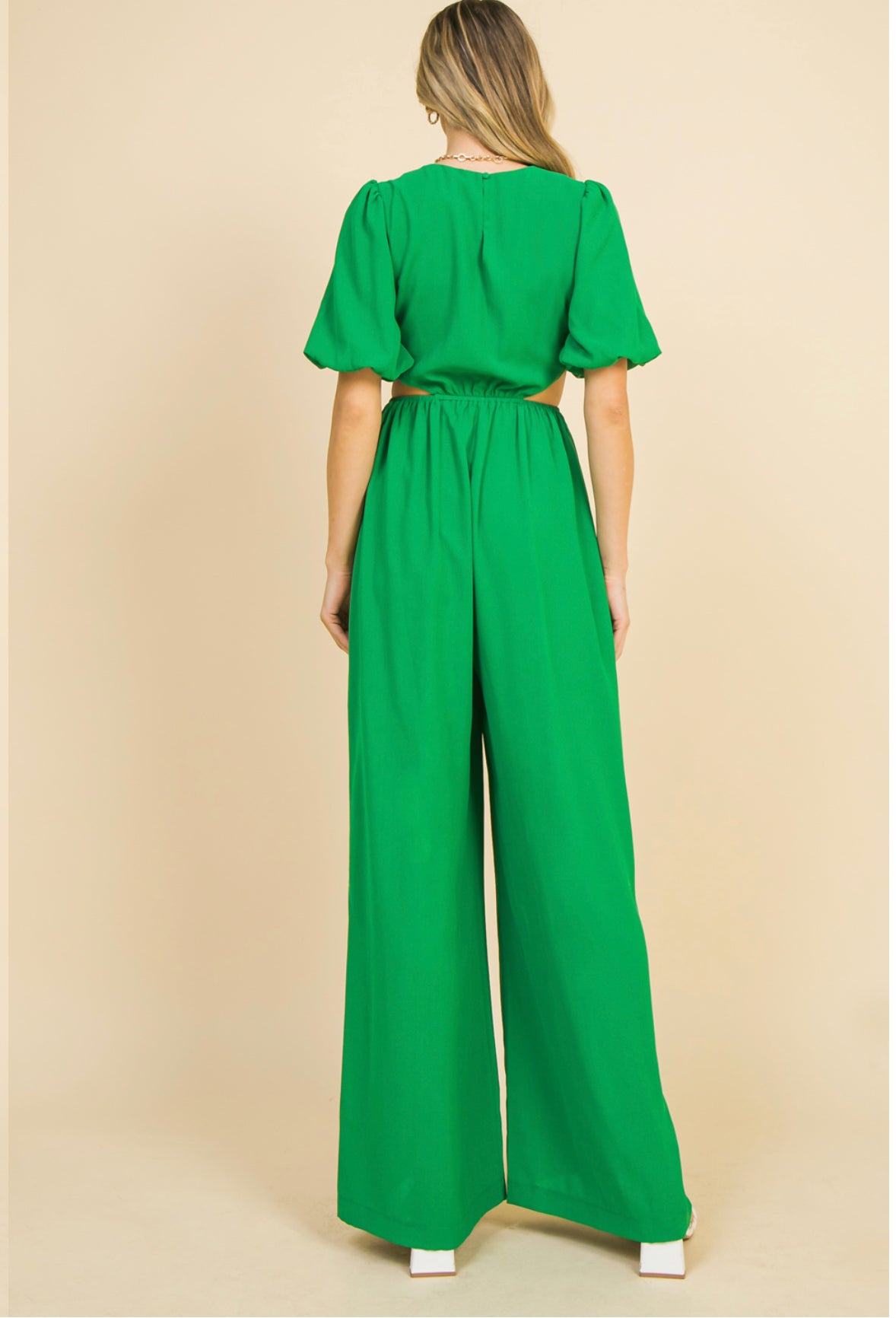 Green solid woven jumpsuit