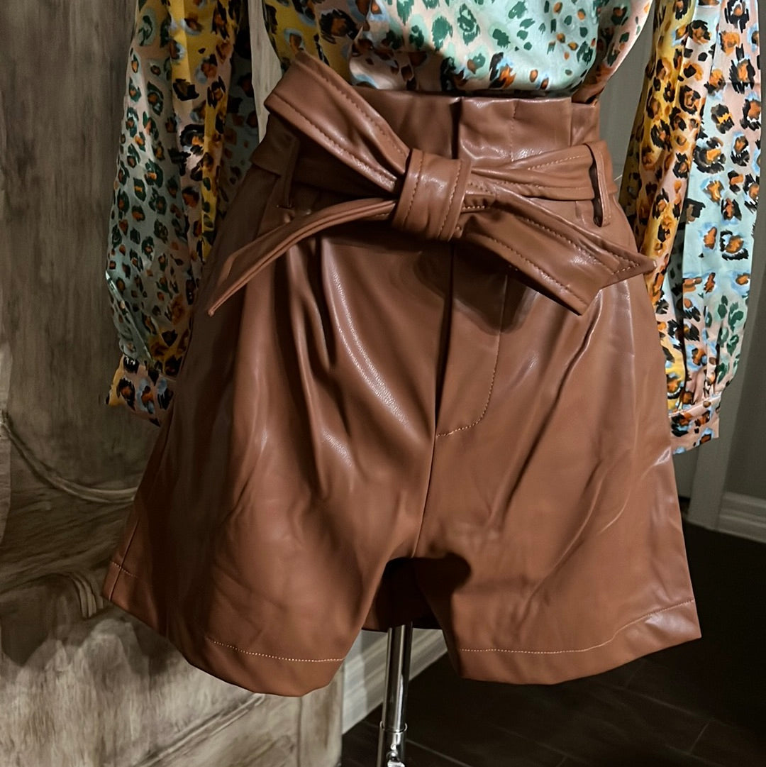 Faux Leather Paperbag Shorts